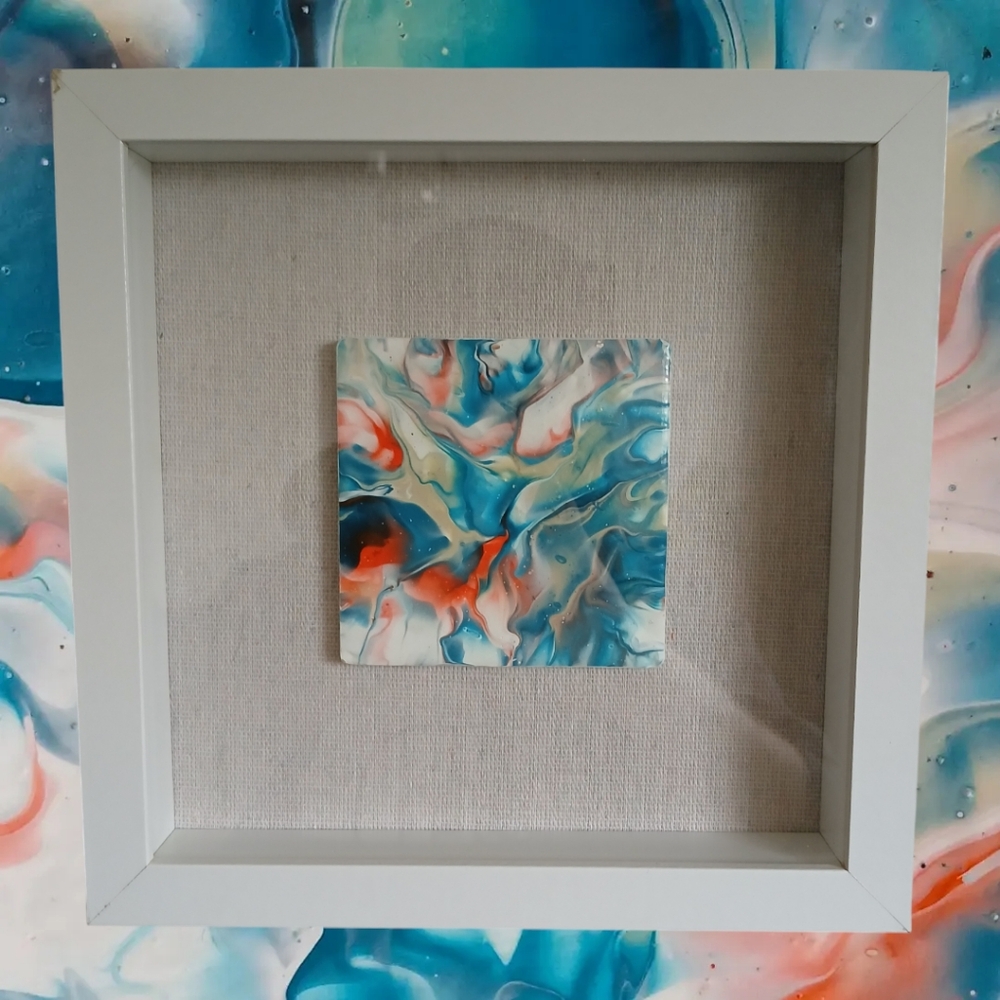 Absract Arcylic Art Pour Painted Stoneware Coaster Wall Shadow Box